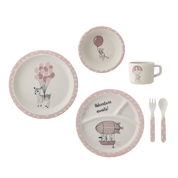 Bloomingville Other - Gently used Bloomingville Adventure Awaits pink 6 piece dining meal set